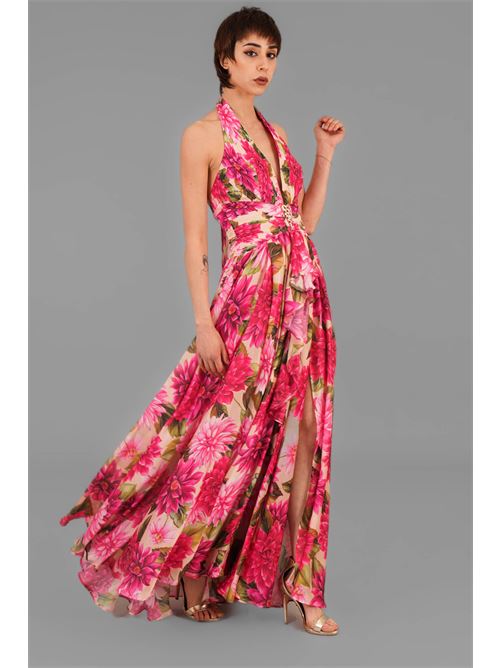 Abito in raso fantasia Babylon | S00886FIORE FUXIA